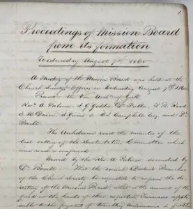 First minutes of Mission Board Aug. 1860