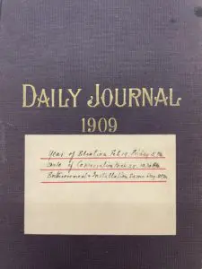 Front cover of Bp Sweeny's 1909 journal