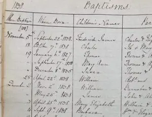 Image showing baptism records from 1830's