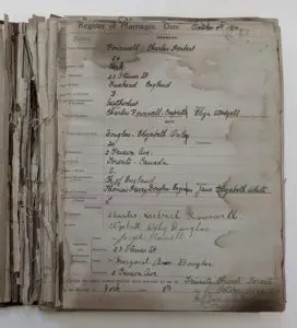 photograph showing register with soot and water damage