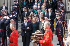 Christine Elliott and her three sons, John, Galen and Quinn, leave the cathedral. Photo by Michael Hudon