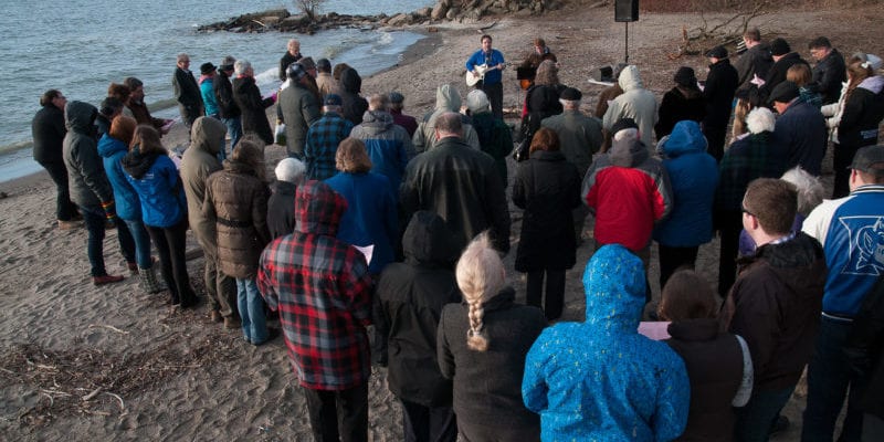 Churches gather for a sunrise service