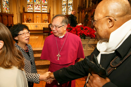 Brother Reginald Crenshaw, OHC, wishes Kathy Yu and Bishop Patrick Yu a happy new year. 