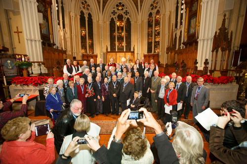 Recipients of the Order of the Diocese of Toronto have their picture taken by friends and family after the service on Jan. 1 at St. James Cathedral. Photos by Michael Hudson