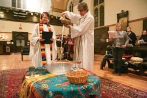 The Rev. Riscylla Walsh Shaw and the Rev. Canon John Hill take part in the Keepers of the Water service at Holy Trinity, Trinity Square. Photos by Michael Hudson