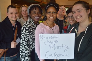 Youth leaders from the Diocese of Toronto at the Chicago conference. From left are the Rev. Christian Harvey, Nancy Hannah, Nicole Harewood, Lydia Cordie, Meagh Culkeen, Melinda Suarez and Emily Coombes.