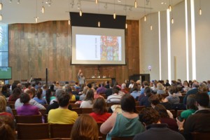 Eric Barreto, professor of New Testament studies at Luther Seminary in Minnesota, speaks at a plenary session. 