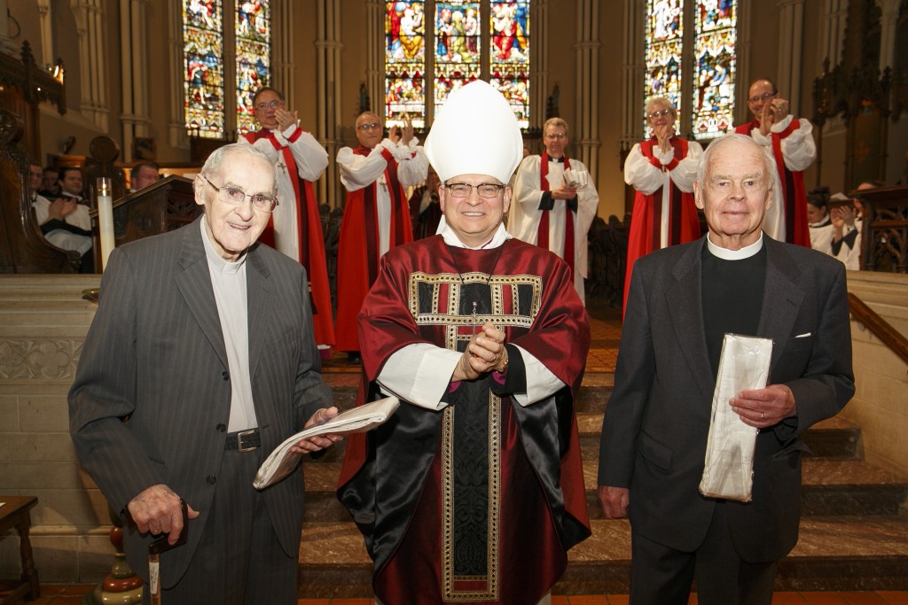 The Very Rev. S. Duncan Abraham and the Rev. Canon Walter Dyer receive Diamond Jubilee stoles.