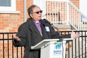 Bishop Patrick Yu gives the devotion at the home dedication ceremony.