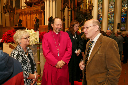 Bishop Philip and Karen Poole greet broadcaster Michael Coren. 