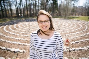 Katja Nack stands in front of the labyrinth at St. John's Convent.
