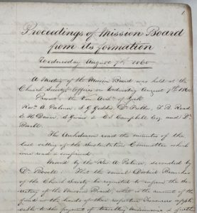 First minutes of Mission Board Aug. 1860