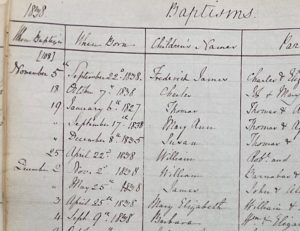 Image showing baptism records from 1830's